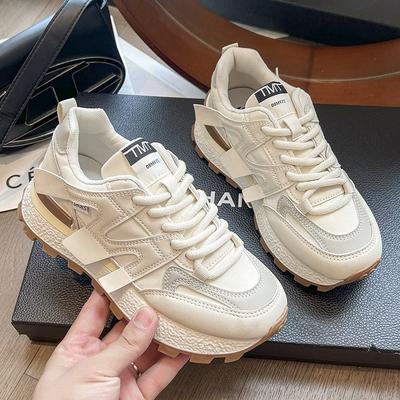 Waffle Shoes Spring Versatile Height-enhancing Women's Sports Shoes Fashionable Classic Casual White Shoes Thick-soled Dad Shoes