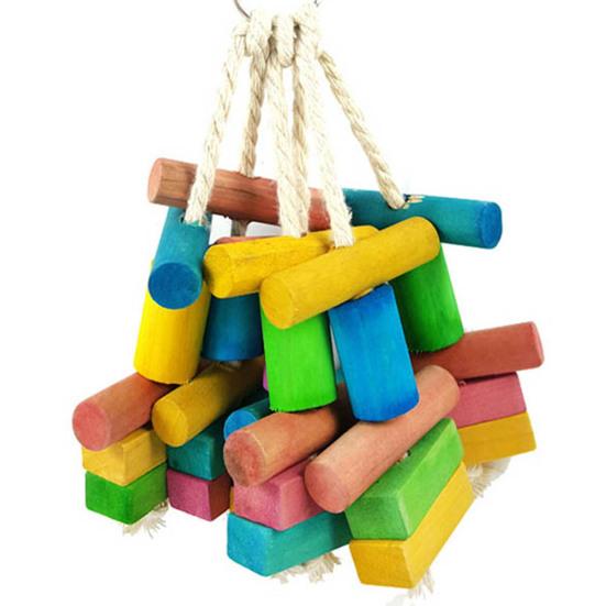 Parrot Toy Colorful Wooden Stick Block Bird Parakeet Chew Cage Hanging Decor