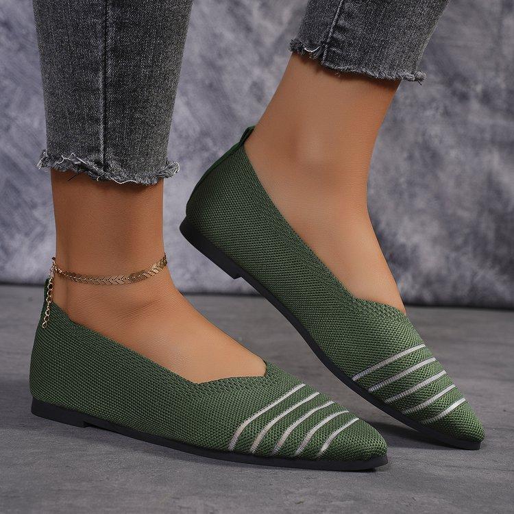 Outer Size Large Size Flying Woven Women's Shoes New Light Mouth Striped Flat Bottom European and American Style Single Shoes Flat Bottom Women's