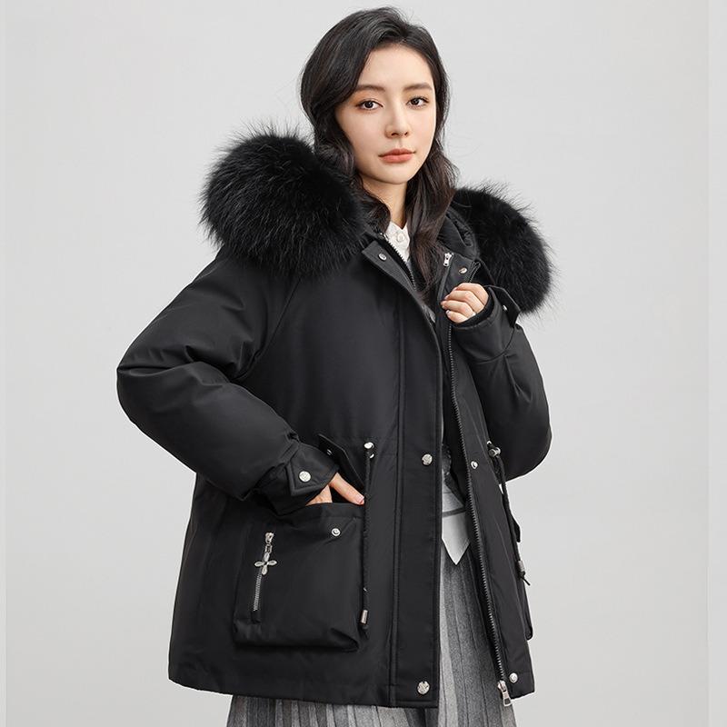 Removable fleece thickened pie overcome coat women's short winter new big fur collar down cotton clothes women's clothing