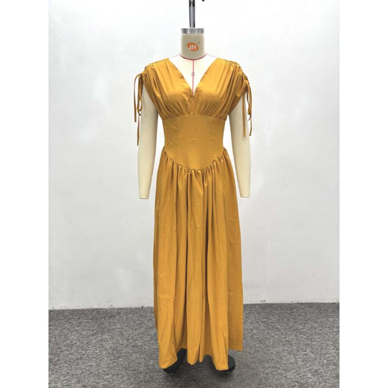 Damen Elegantes Afrikanischer Stil V-Ausschnitt Maxikleid, Kordelzug Hohe Taille Schlankmachendes Langes Formelles Abendpartykleid für Damen