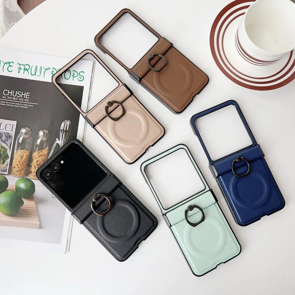 For Wireless Charging Magnetic Leather Phone Case for Motorola Razr 50 40 Ultra Moto Razr 60 50 Ring Hinge Protective Cover
