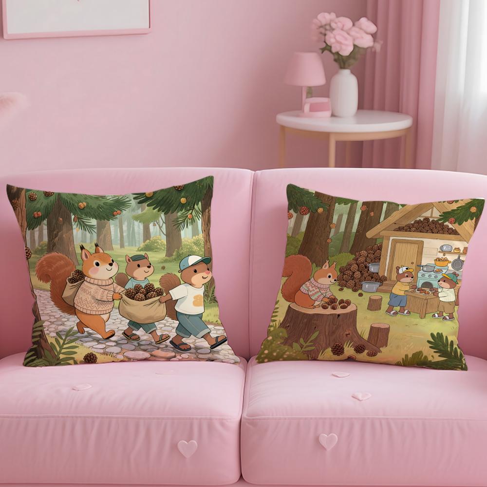 Cute Squirrel Cushion Cover Comfortable Reversible Pillow Cover Ideal for Car Sofa Bedroom & Beyond