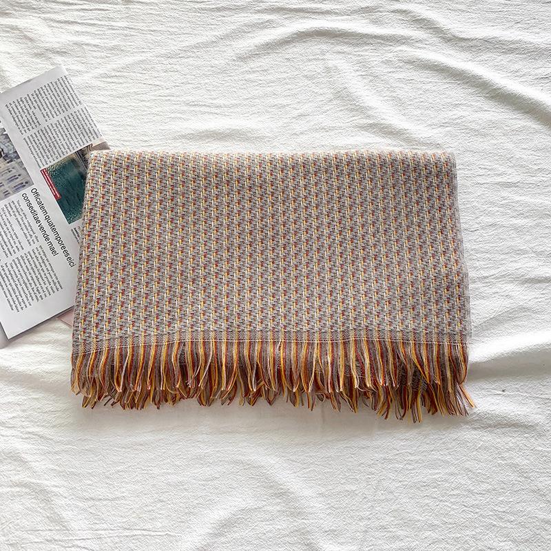 Checkered Scarf for Women In Winter Seasonal Imitation Cashmere Warm Tassel Shawl Thickened Cold Resistant Scarf