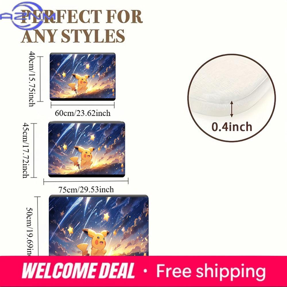 Pokemon Pikachu Starry Meteor Shower Print Non-Slip Doormat, Absorbent Floor Mat for Home Decor