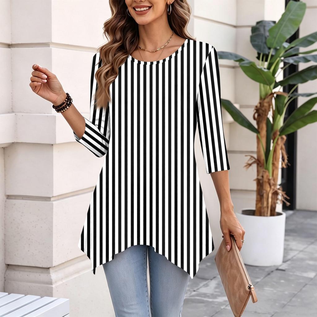 Women's Fashion Casual 3/4 Sleeve Pullover Top for Everyday Wear