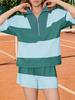 Women's Two Piece Striped Sweatshirt and Shorts Set Summer Matching Lounge Tracksuit