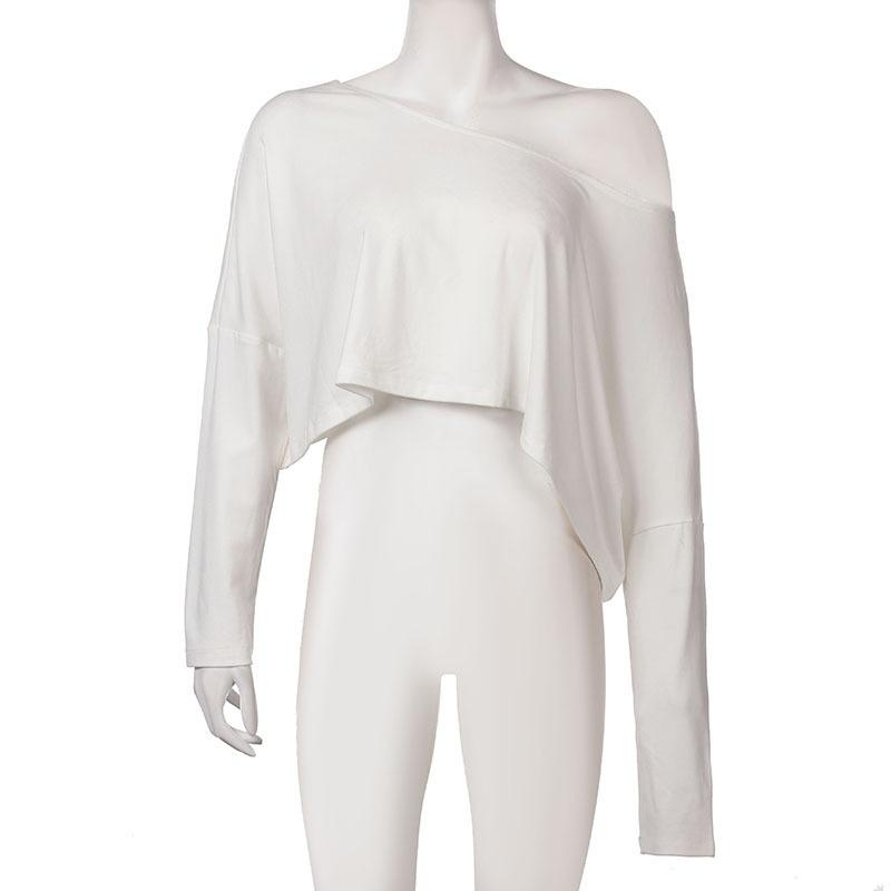 Streetwear Crop Top Off-shoulder Vintage Anni 2000 Bianco Manica Lunga Magliette Larghe Donna Casual Autunno y2k T-shirt Harajuku