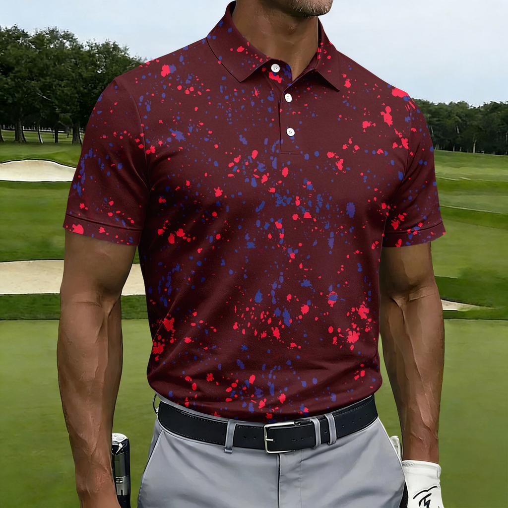 Herre Kortærmet Poloshirt med Abstrakt Print Knaplukning Casual Pasform Let Top til Hverdagsbrug