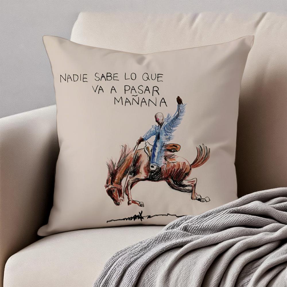

Bold Latin Singer BBad Bunny Cushion Cover Pillowcase Antidustmite Invisible Zipper Short Plush Sofa Cushion 30X30cm