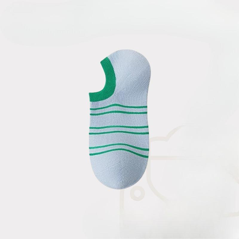 Dopamine Color-blocking Striped Boat Socks, Invisible Socks, Versatile Summer Outerwear for Trendy Girls, Pure Cotton Short Socks