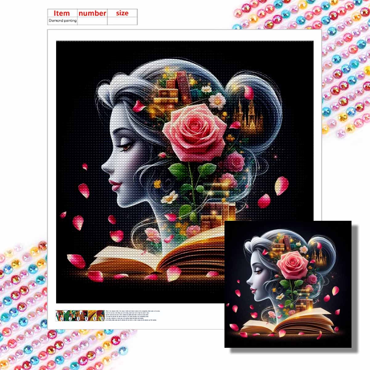 

Алмазная живопись своими руками Круглые алмазы Принцесса и цветы Полная алмазная мозаика Домашнее украшение Живопись Набор для вышивания крестиком Round 20x20cm