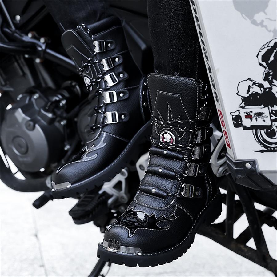 Luxury Brand Men High Top British Style Leather Boots Fashionable Workwear Knight Motorcycle Boots Man Comfort Winter Snow Boots