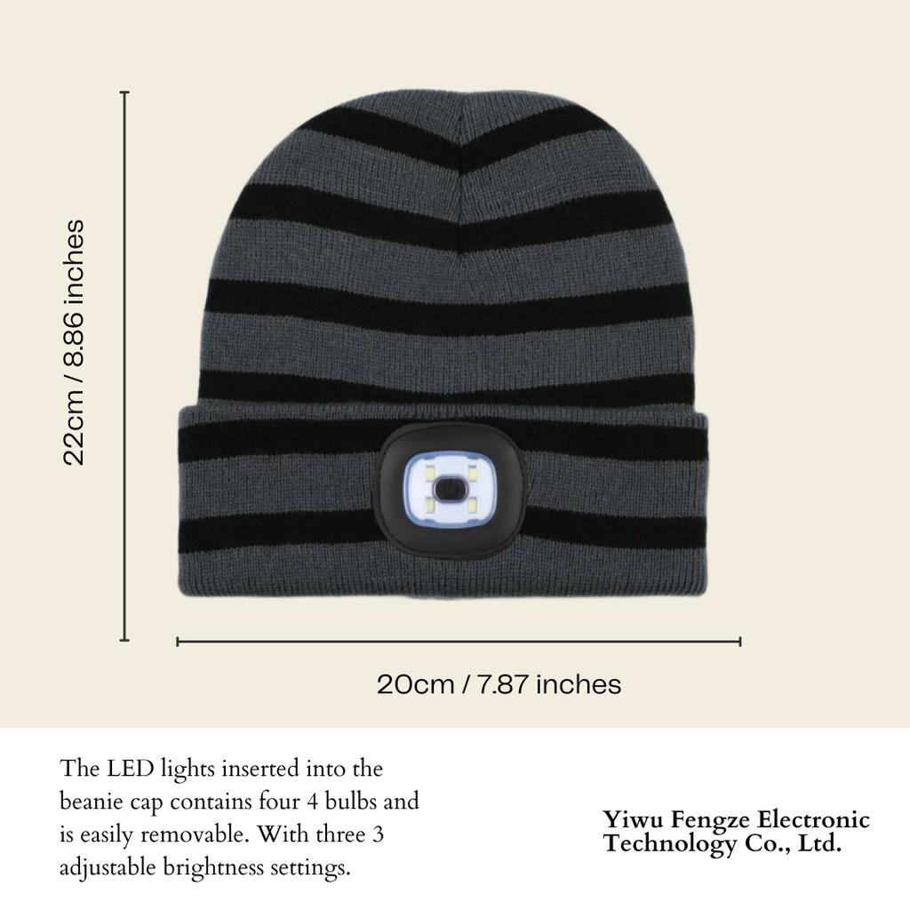 Winter Hat Classic Striped Pattern Knitted Skull Cap Beanie Equipped With Handy LED Light for Outdoor Camping Adventures LED Hat