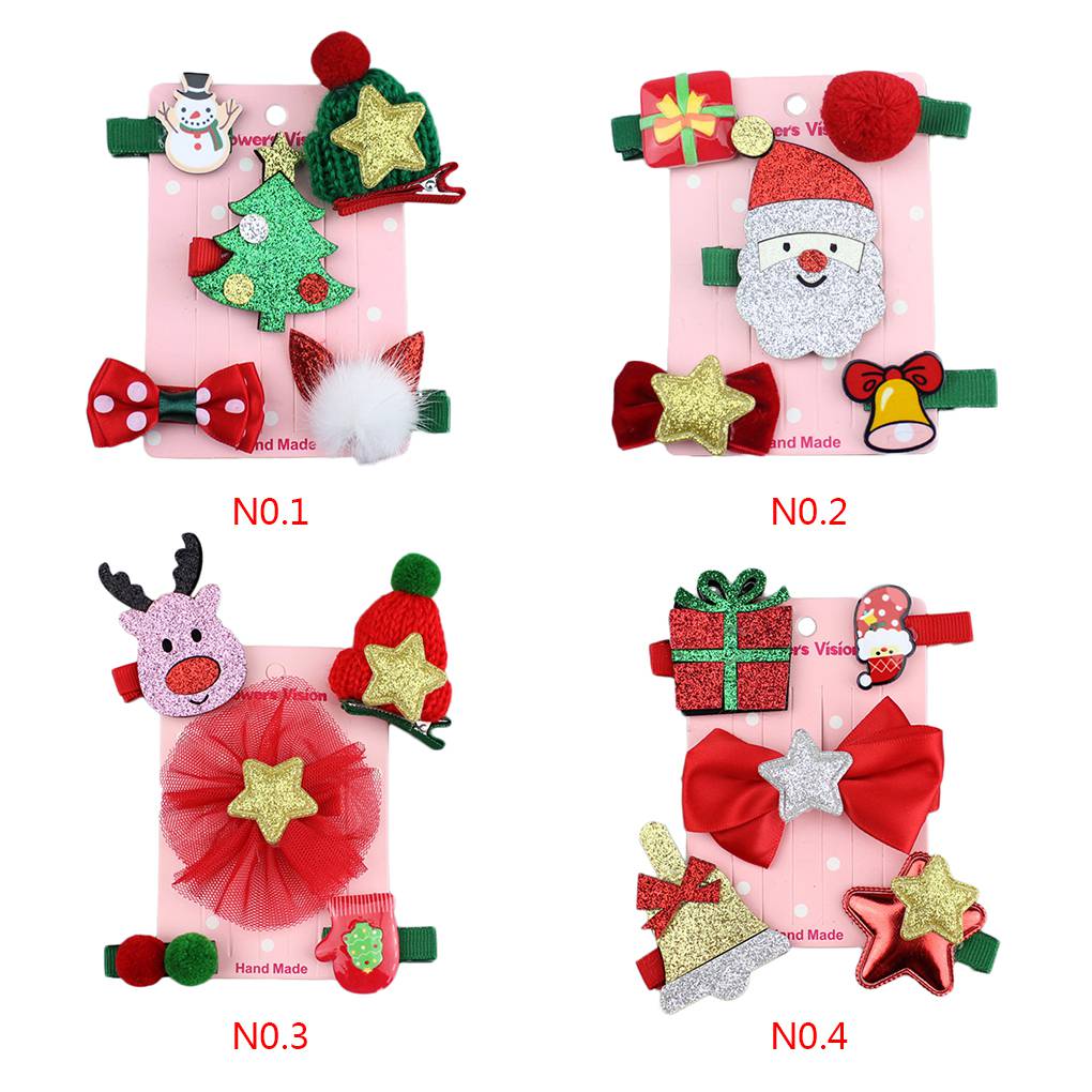5pcs Christmas Hair Clip Hairpin Baby Girls Children Headdress Duckbill Clip Barrettes - Style 3