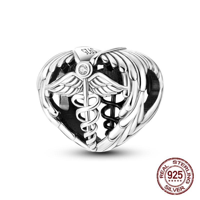 Inlaid Zircon Charm Beads Copper Color Love Heart Snake Dangle Fit Original Bracelet Charms Pendant Jewelry