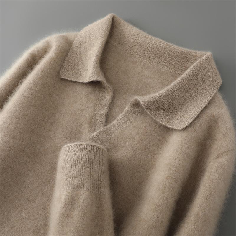Men s Seagull Collar 100% Pure Wool Solid Color Polo Sweater - Autumn/Winter Collection Large