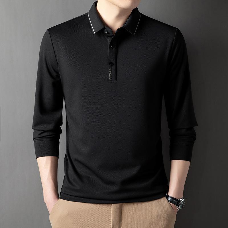 Men'S Long Sleeve T-Shirt Roll-Lapel Business Casual T-Shirt Solid Color Polo Shirt Sweatshirt