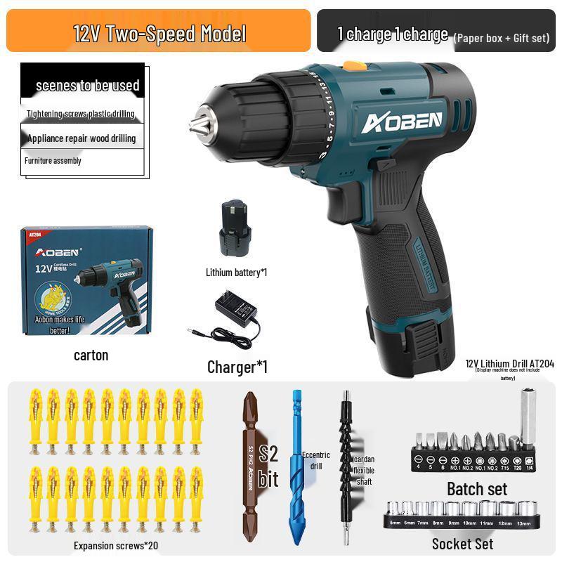

Aobang Rechargeable Cordless Electric Drill & Screwdriver - Multifunctional Handheld Tool for Household Use