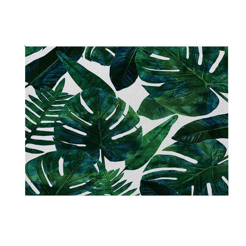 Natural Linen Placemat Set Tropical Plant Print Heat Resistant Table Mat Dining Kitchen Nordic Style Square