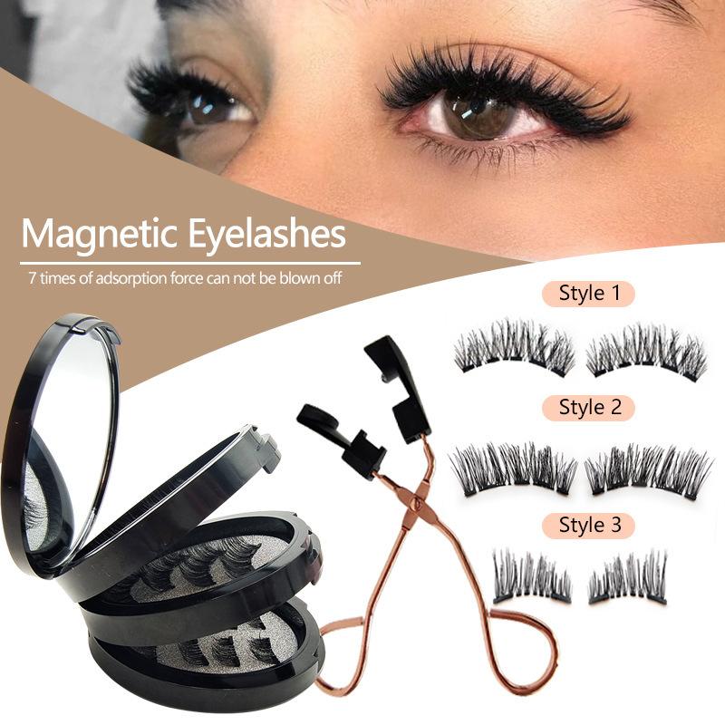 Magnetic False Eyelashes Three-Layer Black Round Box with Tool Set