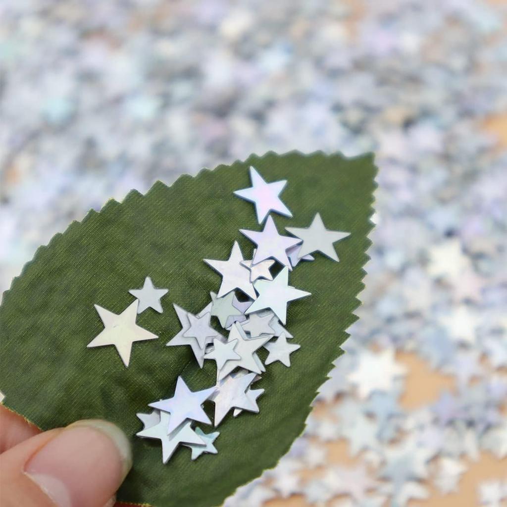 60 Grams Glitter Silver Star Sequ and Spangles, LEEFONE Metallic Glitter Foil Confetti Star Sequ for Crafts, Tables, Nail Art, DIY Decorations,