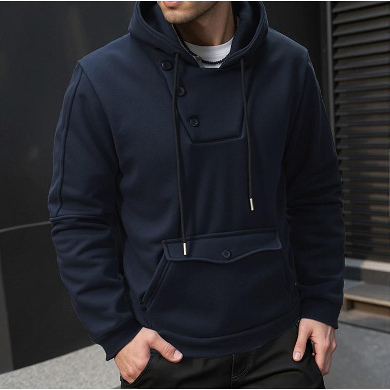 Fashion Winter Autumn Men's Casual Hoodie Big Pocket Solid Color Hooded Sweatshirt Sweatshirts Pullover Fleece Streetwear