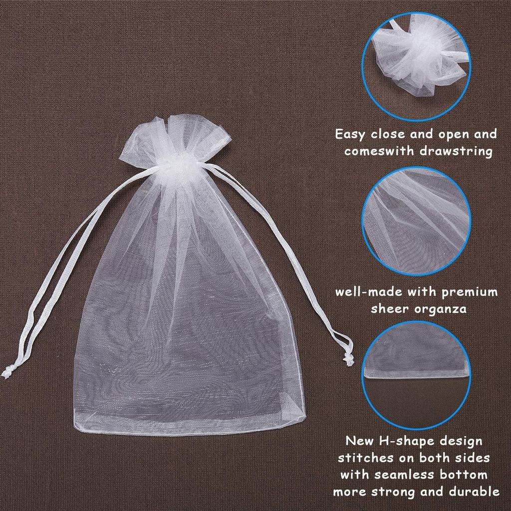 50pcs White Sheer Organza Bag Jewelry Gift Party Favor Bags with Drawstring for Wedding Christmas Small Jewelry Storage Bags