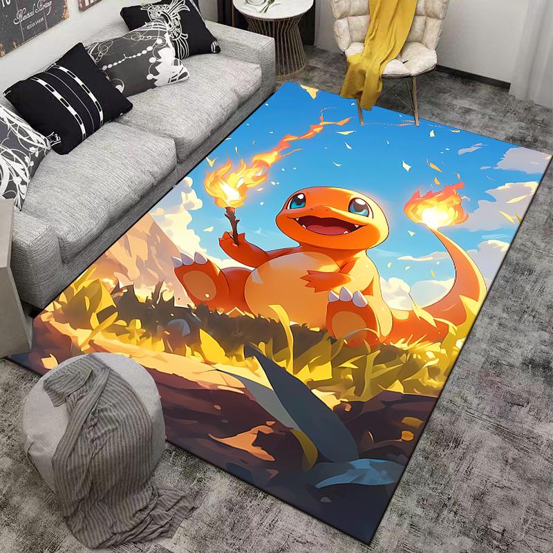 Orange Cartoon Dino with Flames Design Carpet for Kids Room Decor Suitable for use as an anti-slip for living room bedroom sofas