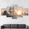 Sailing Ship Sunset Pirate Canvas 5 Piece Five Panel Wall Print Modern Art Poster Picture Home Decor Gift For Him For Her
