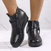 Fashion Autumn and Winter New Round Head Wedges Ankle Boots for Women Fashion Side Zip Ladies Leather Solid Color Comfortable Botines