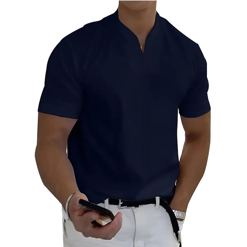 Summer New Muscle Men's Fitness T-shirt Elastic Cotton Short Sleeve Summer V-neck