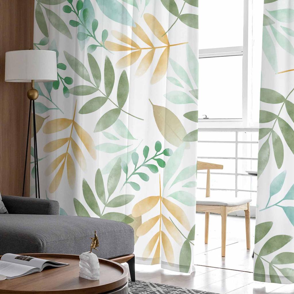 Plant Tea Green Forest Green Leaves Watercolor Rural Sheer Curtains for Kids Living Room Voile Window Curtains Tulle Drapes