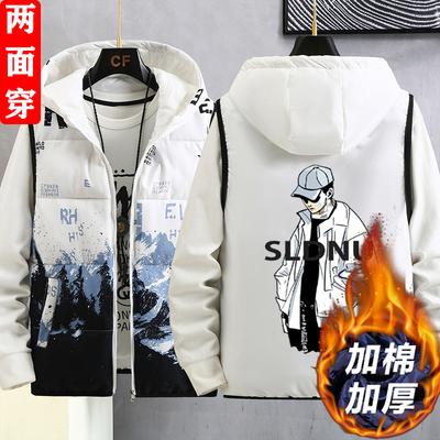 Autumn and Winter Students New Two-sided Overalls Cotton Vest Youth Trend Handsome Versatile Warm Vest Jacket