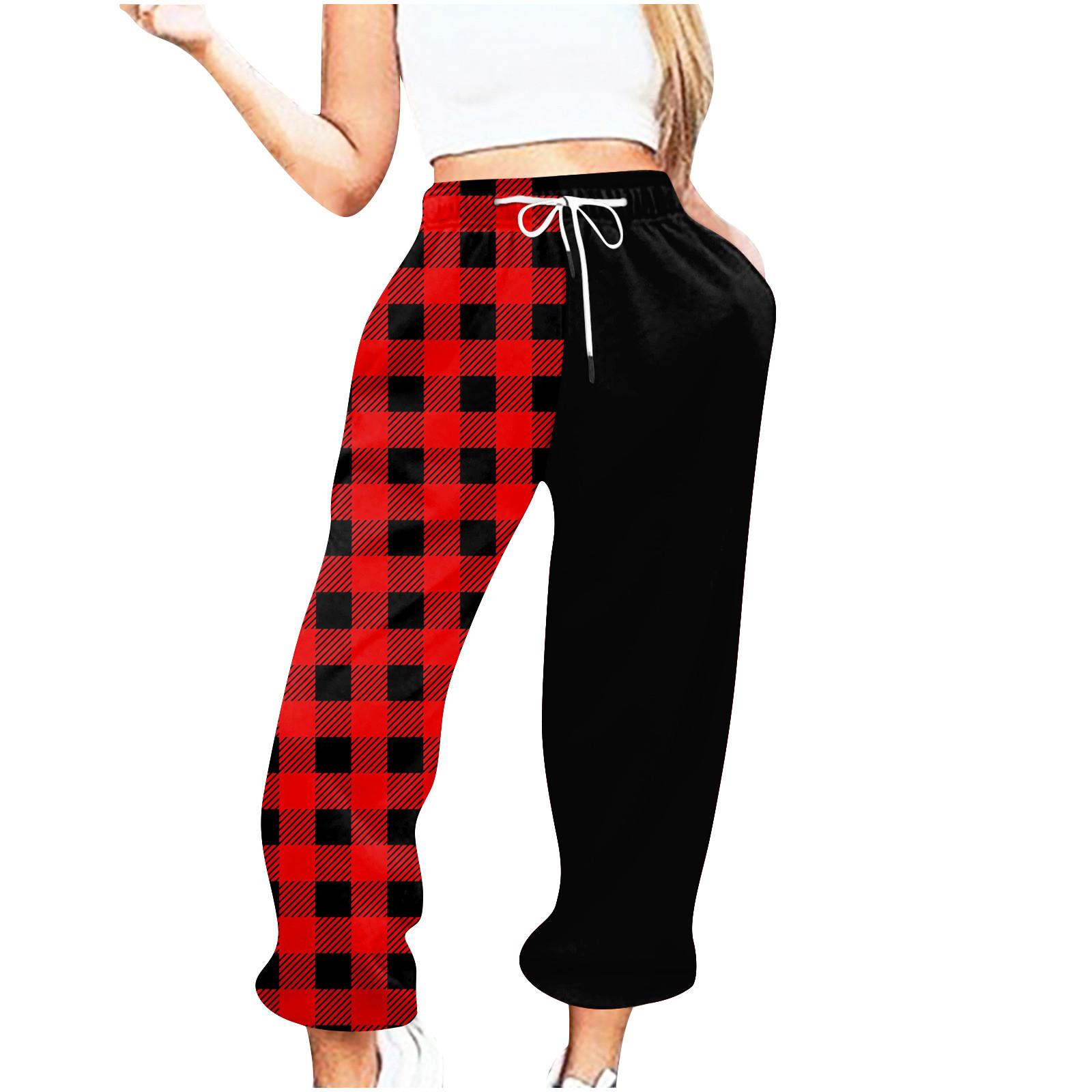 

Женские повседневные модные повседневные брюки с принтом в клетку, брюки с завязками на шнурке XXL чёрный