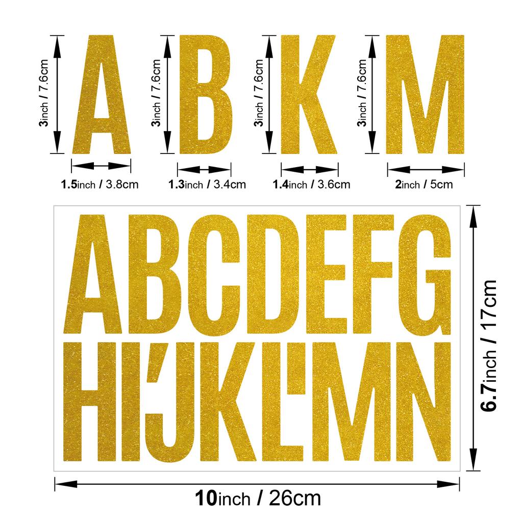 3-inch Glitter Letter Sticker Glitter Powder Holiday Birthday Party Decoration DIY Waterproof Large Size Glitter Letter Sticker