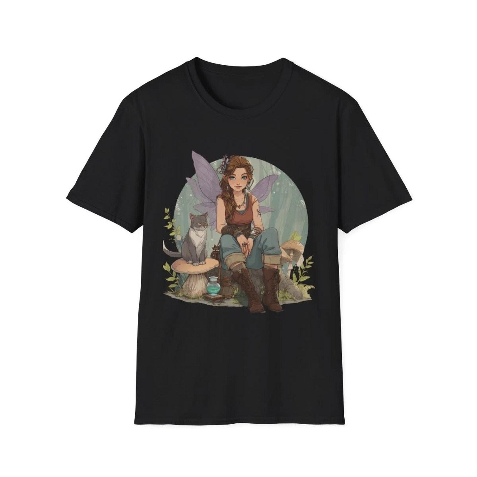 Retro Fairy Graphic Tee Halloween Whimsical T-Shirt Mens Womens Vintage Gift L