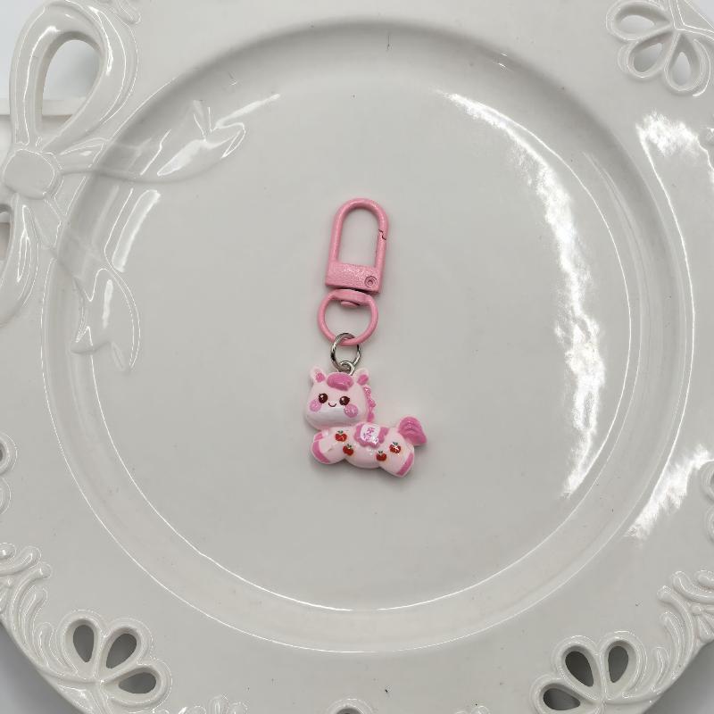 1/6Pcs Cute Pony Keychain Cartoon Resin Year Of The Horse Keyring Car Key Holder Bag Pendant Decor Accessories New Year Gifts