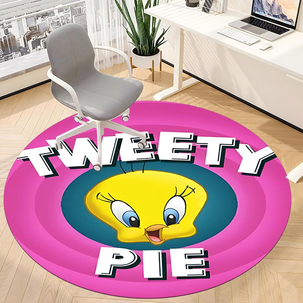 1pc Looney Tunes Tweety Pie Office Round Area Rug, Under Office Chairs Bedroom Living Room Home Decor A1022305