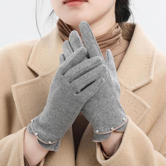 

1 пара женских зимних перчаток, вязаные ветрозащитные, толстые, эластичные, теплые, с сенсорным экраном, противоскользящие, с декором из искусственного жемчуга, мягкие однотонные, морозостойкие велосипедные перчатки чёрный