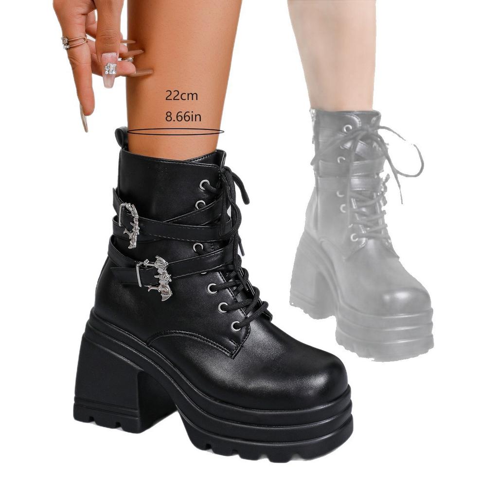 2025 autumn new British style muffin slope heel short boots women's large size thick-soled thin locomotive boots wish43