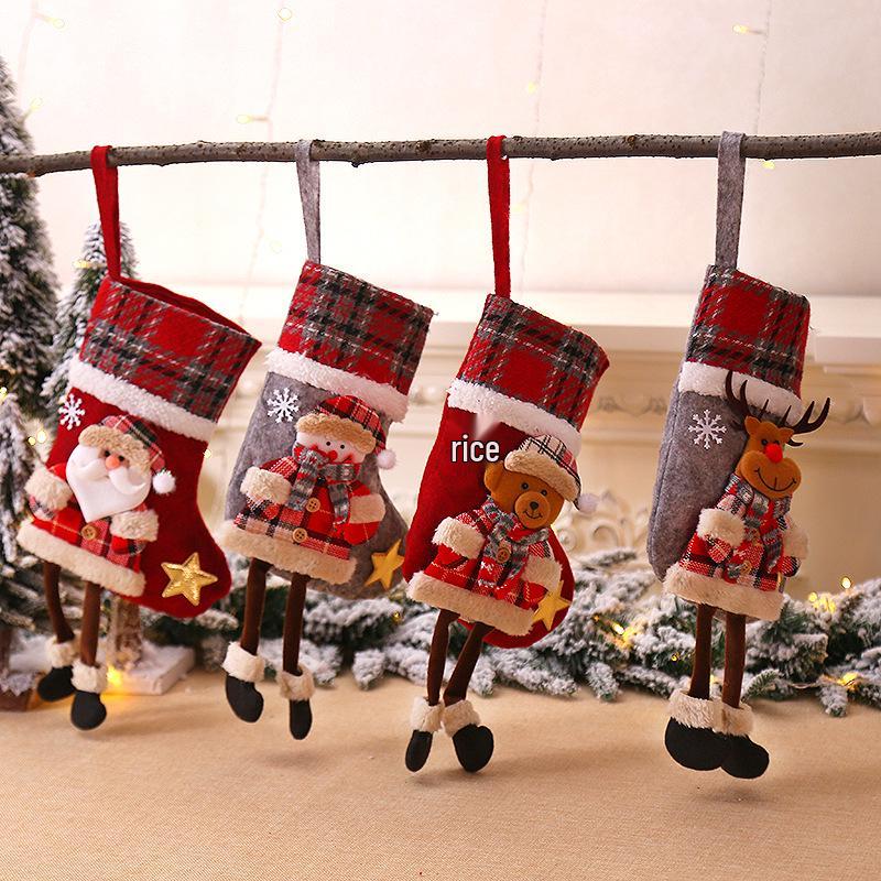Medium Plaid Christmas Stocking Ornament for Kids' Holiday Candy, Tree Decoration, Home Decor