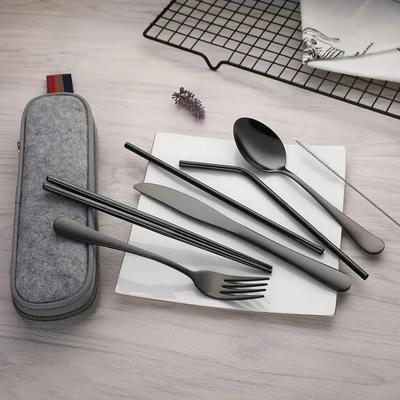 7 bucăți/set creativ cuțit furculiță lingură betisoare voiaj paie set combinat tacâmuri din oțel inoxidabil portabil reutilizabil