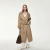 Womens Oversized Cotton Trench Coat With Tie Waist Pleated Detail Side Slit Long Sleeve Relaxed Fit 2026