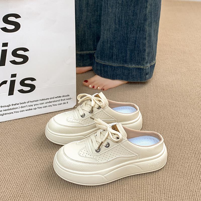 CRLAYDK Women's Slip On Sneakers Leather Platform Walking Mules Casual Backless Indoor Outdoor Shoes for Summer