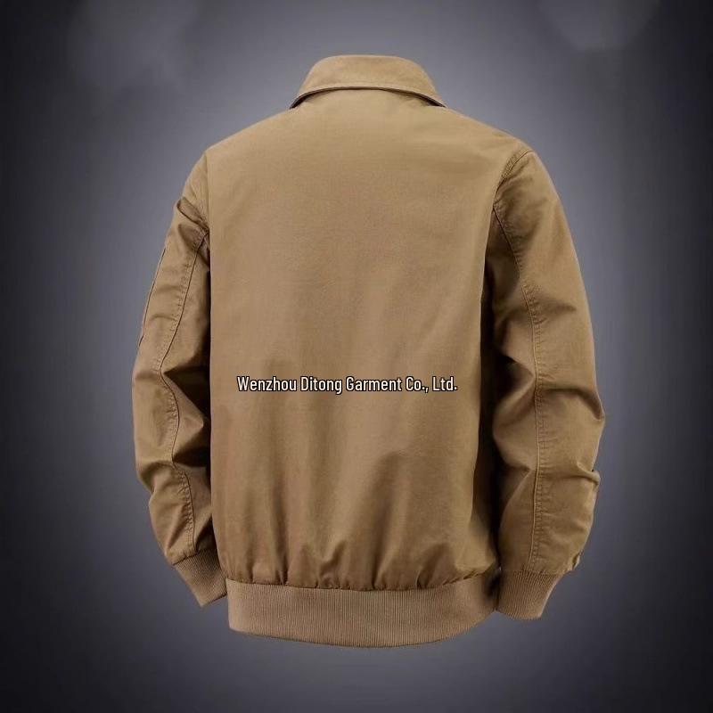 Men's Retro Pilot Lapel Cotton Jacket - Solid Color, Plus Size, Spring/Autumn Workwear Style