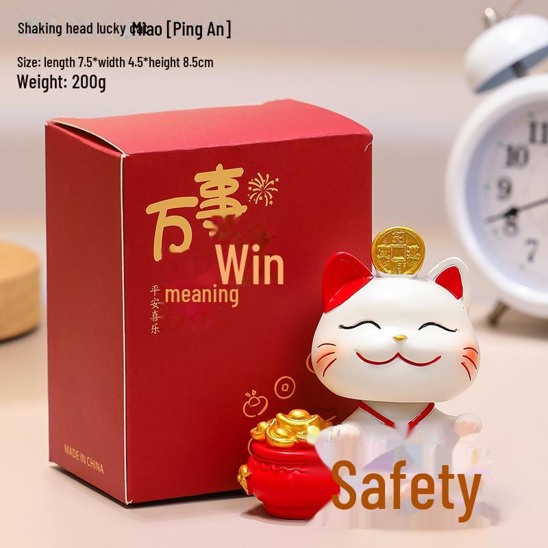 Lucky Cat Resin Desktop Ornament - Cute Cartoon Decoration for Office