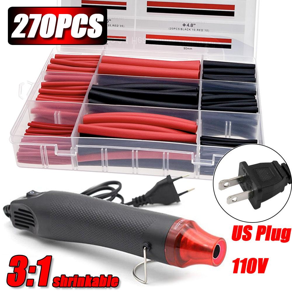 3:1 Shrinkable Heat Shrink Tube 270pcs Wire Shrinking Wrap Tubing Waterproof Wire Connect Cover Protection with 300W Hot Air Gun