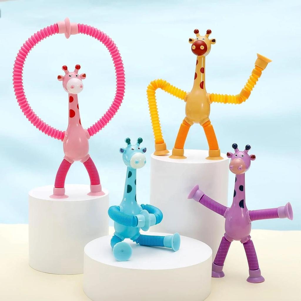 PROMERCO® Interactive Toy Set of 4, Telescopic Suction Cup Giraffe XL, Plastic, Multicolor