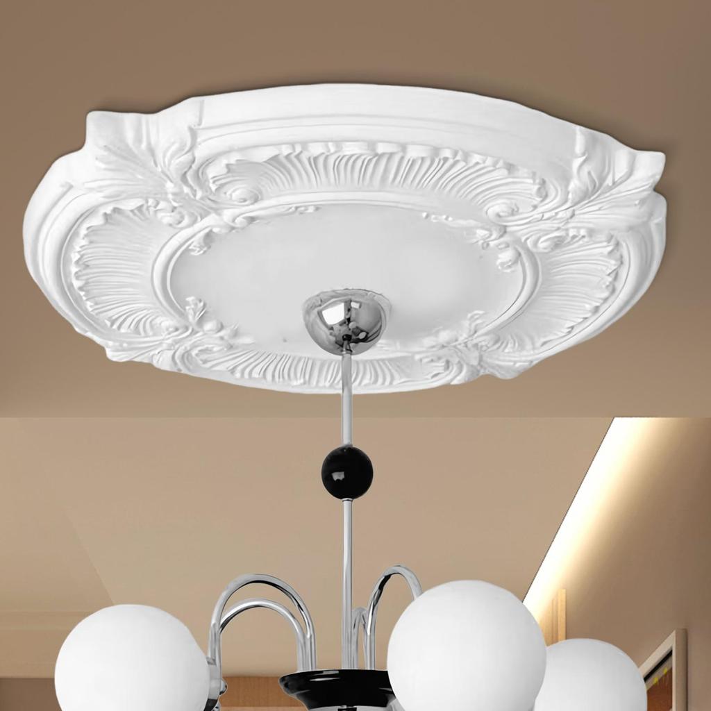 Adhesive European Design Ceiling Medallion Decorative Light Fixture Rose Plate with Center Hole, Easy Install Home Ceiling Decor